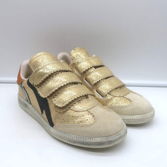 Isabel Marant Shoes - Isabel Marant Beth Lightning Bolt Sneakers Gold Metallic Cracked Leather Size 37